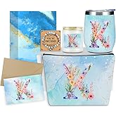 XLRSDF Personalized Gifts Monogrammed Birthday Gifts for Women, Soul Sister Bachelorette Party Wedding Christmas Initial Wine Tumbler Makeup Bag Scented Candle Bracelet Set, (Aesthetic Blue Flower K)