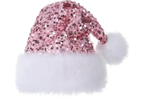 Slsxip Personalized Sequin Santa Hat for Adults, Red Glitter Christmas Party Hat, Xmas Halloween New Year Holiday Headwear