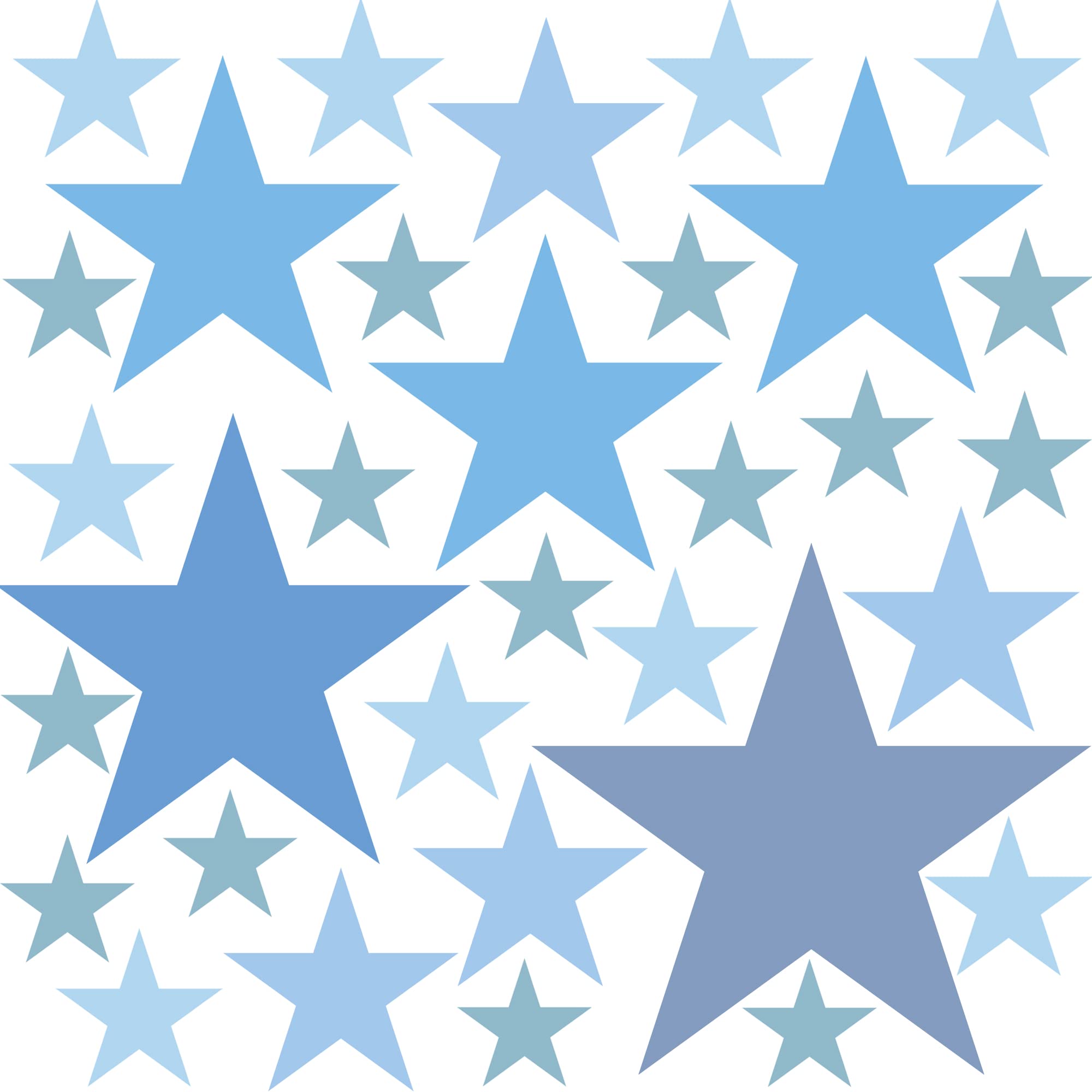 PREMYO Set of 32 Stars Wall Stickers Kids - Nursery Decor Easy to Apply - Decals for Bedrooms for Girls Boys Pastell Blue