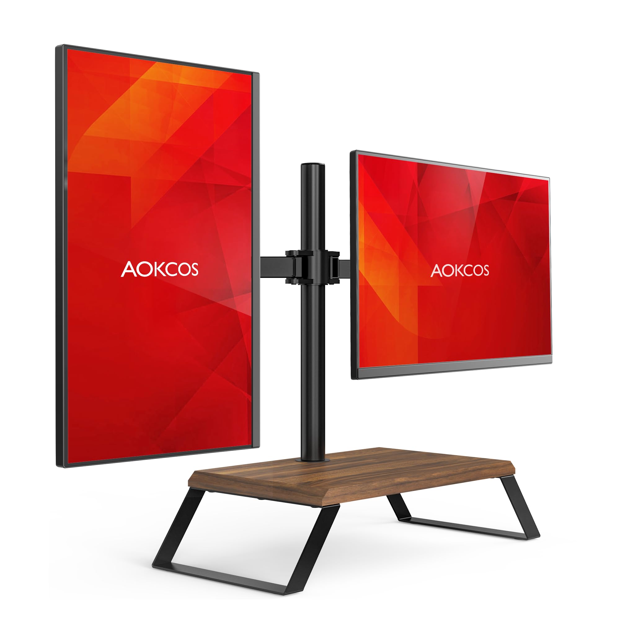 Photo 1 of AOKCOS Dual Monitor Stand Riser for 12-27 Inch Computer Screens, Freestanding Double Monitor Stand for Desk, Adjustable Dual Monitor Mount Each Arm Hold up to 22lbs, VESA 75x75/100x100mm