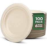 TaidMiao Paper Plates 6 Inches, 100 Pack Disposable Plates – 100% Compostable Plates, Water & Oil Proof Dessert Plates, Microwavable Small Paper Plates, Perfect Paper Plate For Party - Brown
