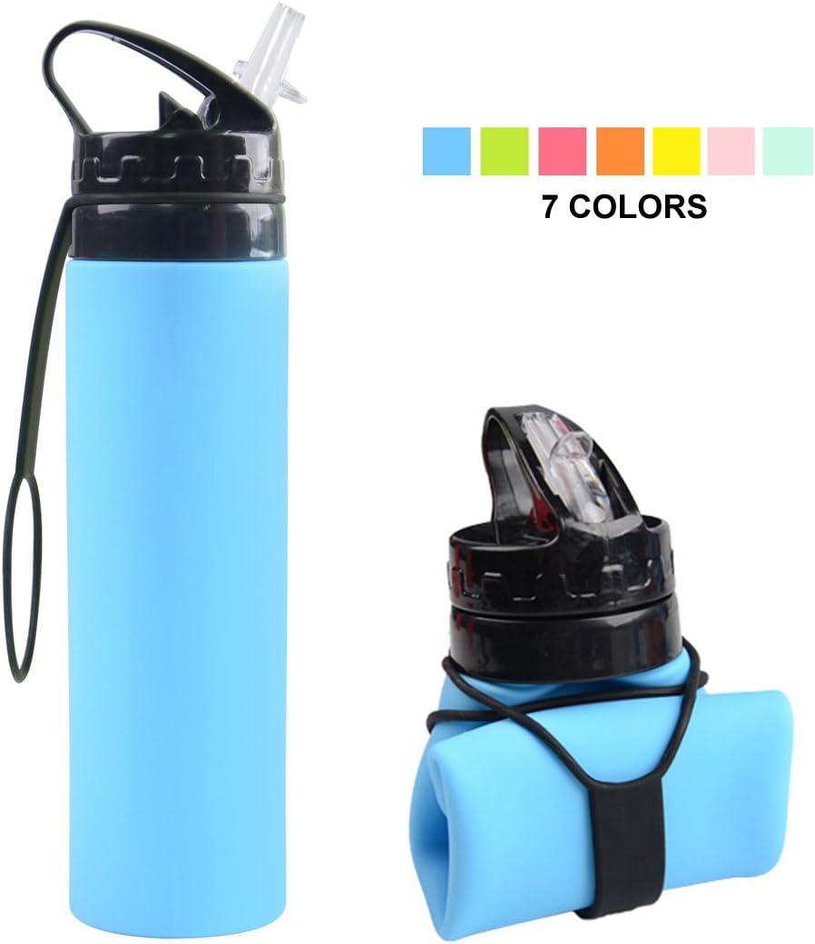 YUANFENG Collapsible Water Bottle, BPA-Free, Leak-Proof Lightweight Silicone Sports Travel Camping Water Bottles 20oz (blue)
