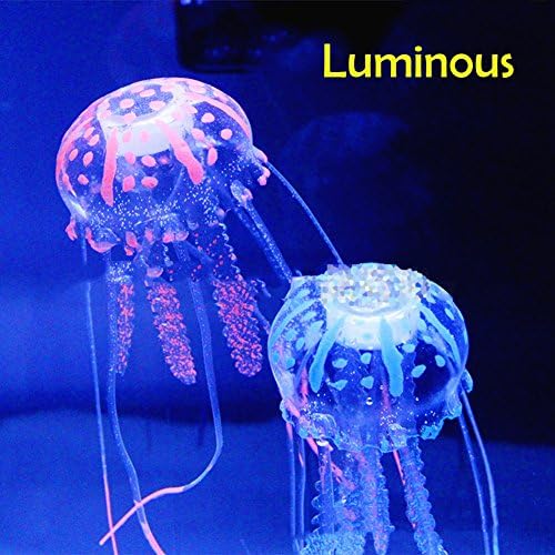 Annong Small Size Artificial Fake Soft Jellyfish Glowing Effect Under Actinic Lighting for Aquarium Fish Tank Decor (Blue)