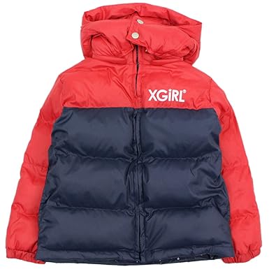 Amazon X Girl Stages バイカラーダウンジャケット アカ 10 140