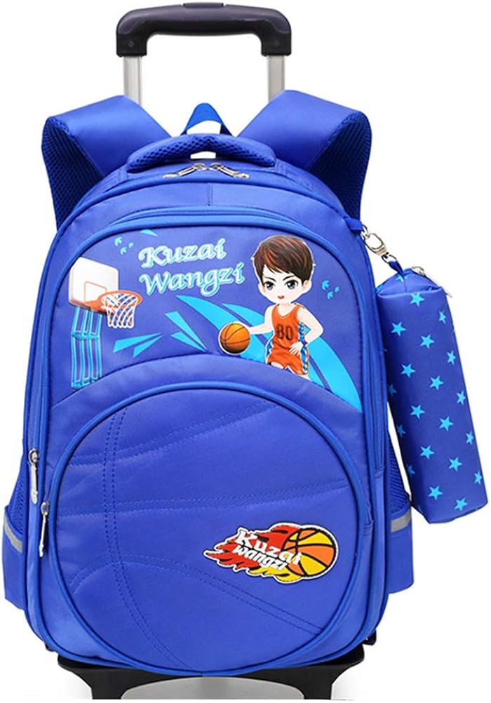 Basketball Rolling Backpack for Boys, Reflective Backpack with 6 Wheels