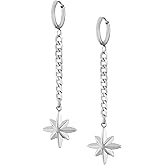 Sacina Goth Silver-tone Star Hoop Earrings, Gothic Emo Punk Grunge Earrings, Gothic Jewelry, Christmas Jewelry Gift for Women