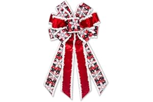 ABTOLS Large Christmas Bow for Wreath, Red Black Buffalo Plaid Christmas Wreath Bows for Front Door, Red Velvet Decorative Wreath Bow Snowflake Wreath Bows Christmas Bows for Lndoor Outdoor Xmas Decorations