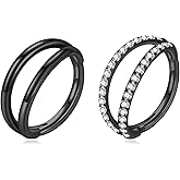 Glupez 1PC 16G 1.2MM 316L Surgical Steel Nose Septum Hinged Ring Clicker Thread Captive Ring Hoop Daith Helix Tragus Cartilage Earrings Body Piercing Jewelry for Men Women