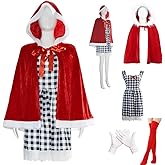 Lioskey Women Christmas Costume Outfit Christmas Party Dress Red Velvet Hooded Cape