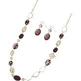 Xalroco Trendy Long Chunky Beaded Necklace and Earrings Set for Women Shell Crystal Beads Chain Necklace Fashion Western Boho Jewelry Gift