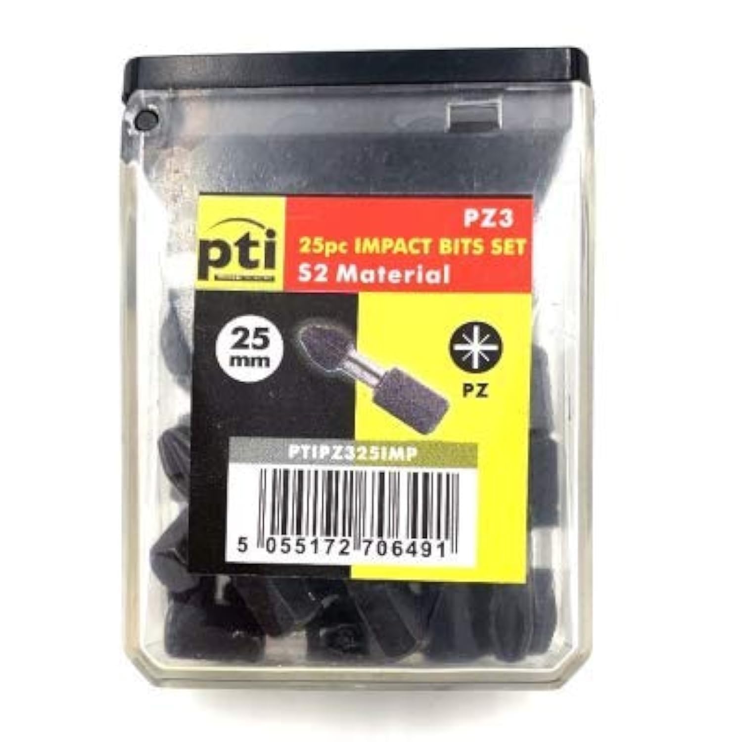 PTI 25pc Pozi PZ3 X 25MM Impact Screwdriver Bits Set Single Ended PoziDriv POZI No.3 Heavy Duty Including Storage Box