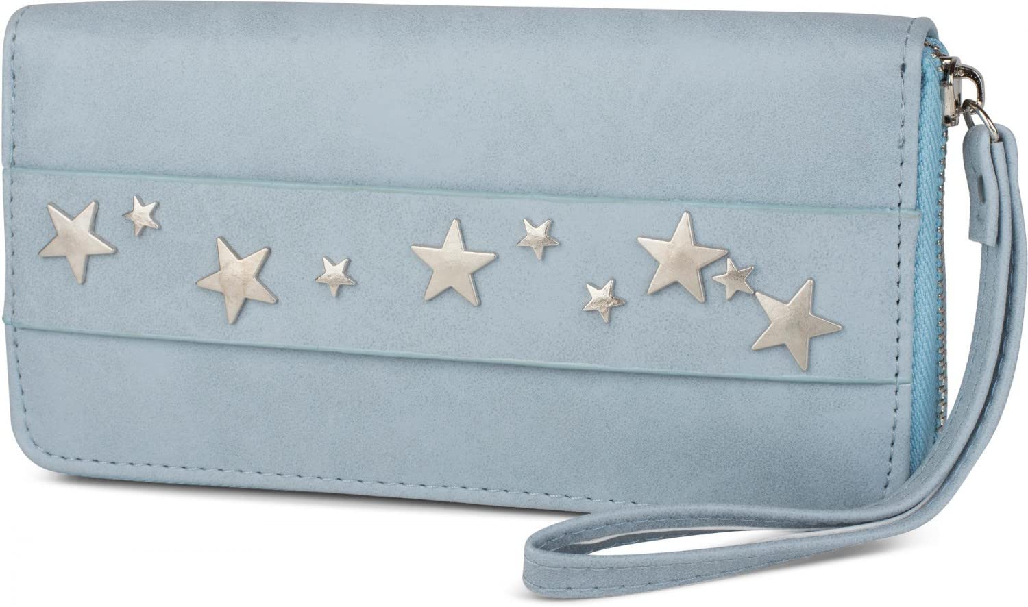 styleBREAKER Purse with a Star-Studded, All-Around Zip and Hand Strap, Wallet, Women 02040055, Color:Light Blue