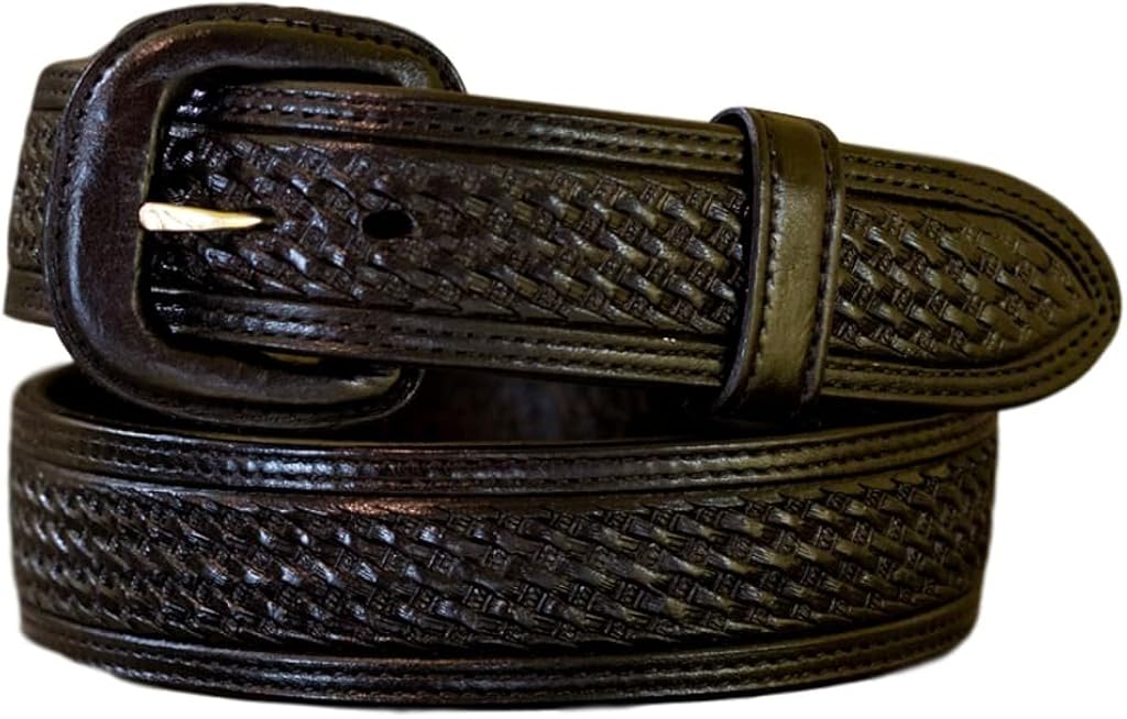 Vogt Silversmiths Western Belt Mens Basket Weave Tooled Black 041055