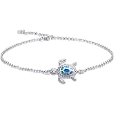 PUPILLEMON Blue Opal Sea Turtle Ankle Sterling Silver Anklet Fine Jewelry for Women Gifts 4 Level Adjustable Anklet (Large Bracelet)