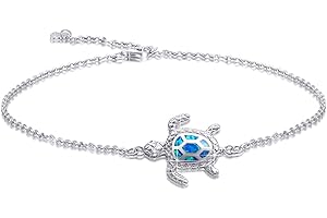 PUPILLEMON Blue Opal Sea Turtle Ankle Bracelet Sterling Silver Anklet Fine Jewelry For Women Gifts New Version 4 Level Adjustable Anklet (Large Bracelet)