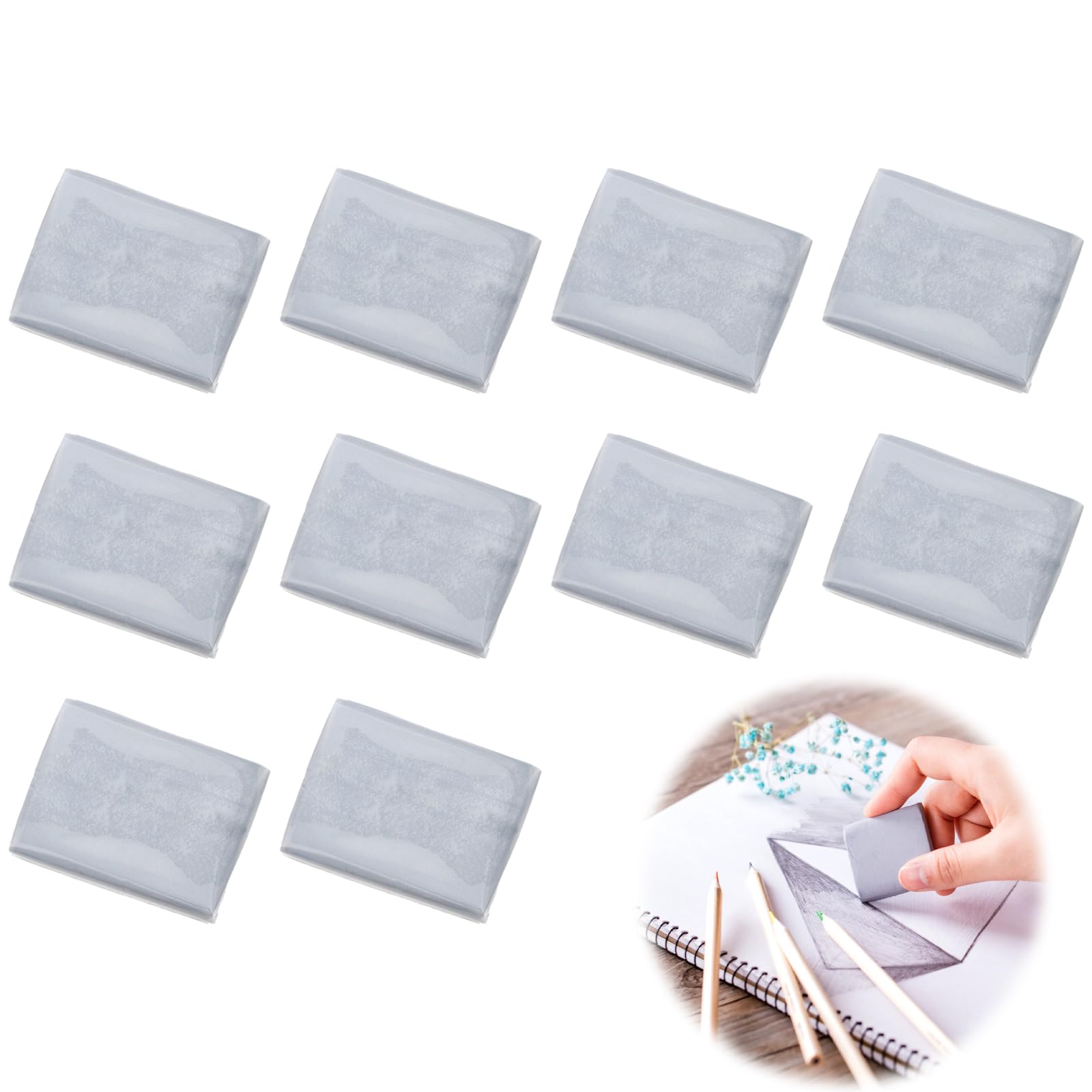 10 PCS Grey Kneadable Erasers for Artists,Soft Durable Sketch Putty Rubber,Kneadable Drawing Putty for Drawing,Create Highlights,Suitable for Painting or Sketching
