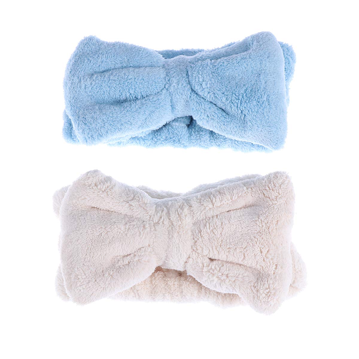 Beaupretty Bow Makeup Headband Headwraps Elastic Microfiber SPA Hairband Towel for Women,Men,2pcs(Blue+White)
