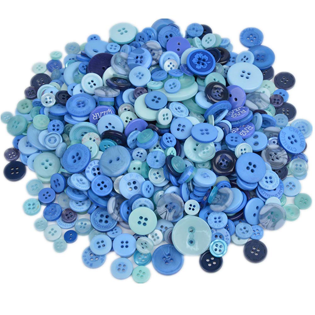 Around 600 Pieces Resin Buttons 2-Holes 4-Holes Sewing Decorative Buttons Flatback for Crafts Embellishments Scrapbooking Painting Christmas Ornaments (Sky Blue)