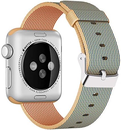 Yichan Woven Nylon Fabric Wrist Strap Replacement Band with Classic Square Stainless Steel Buckle for Apple iWatch Series 1 / 2 / 3,Sport &amp; Edition,38mm,Gold Royalblue