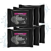 Epielle Charcoal Makeup Remover Wipes, Pore Cleaning Facial Cleanser Towelettes, Purifying & Detoxifying, Remove Dirt, Oil, Waterproof Mascara, Stocking Stuffers, 30 Count (Pack of 6)