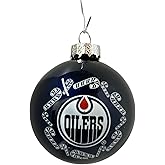 NHL Edmonton Oilers Candy Cane Glass Ball Ornament