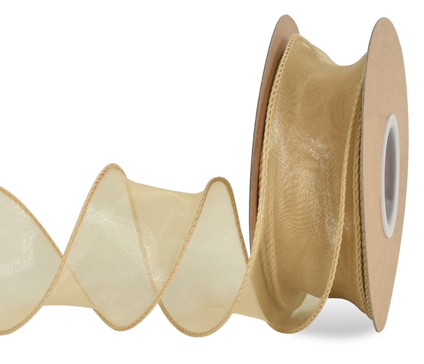 TONIFUL 1-1/2 Inch Wide Gold Wired Chiffon Ribbon Sheer Organza Ribbons for Crafts Floral Bouquets Wedding New Year Eve Party Decorations Valentine's Day Gift Wrapping Bow Making Tree Wreaths (10yd)