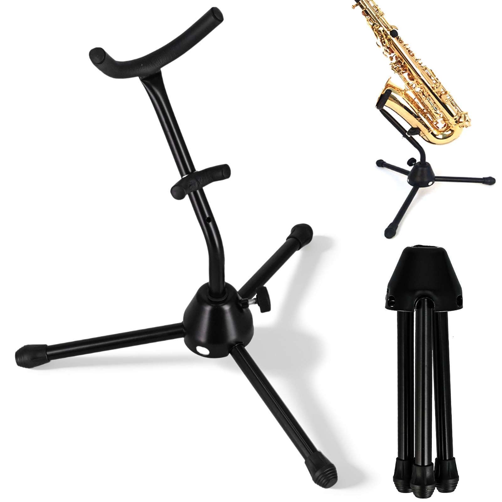 Alto Saxophone Stand, Metal Foldable Support Rack for Alto Sax, Adjustable Alto Tenor Saxophone Tripod Stand, Foldable Alto Tenor Saxophone Stand Saxophone Holder Rack