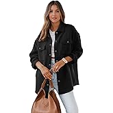 Am Direct Women's Button Down Shacket Jacket - Casual Long Sleeve Oversized Shirt with Pockets for Spring Fall