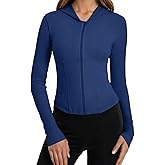 Auxo Women's Workout Jackets UPF 50+ Lightweight Zip Up Cropped Athletic Jacket Slim Fit Hooded Running Yoga Tops Thumb Holes