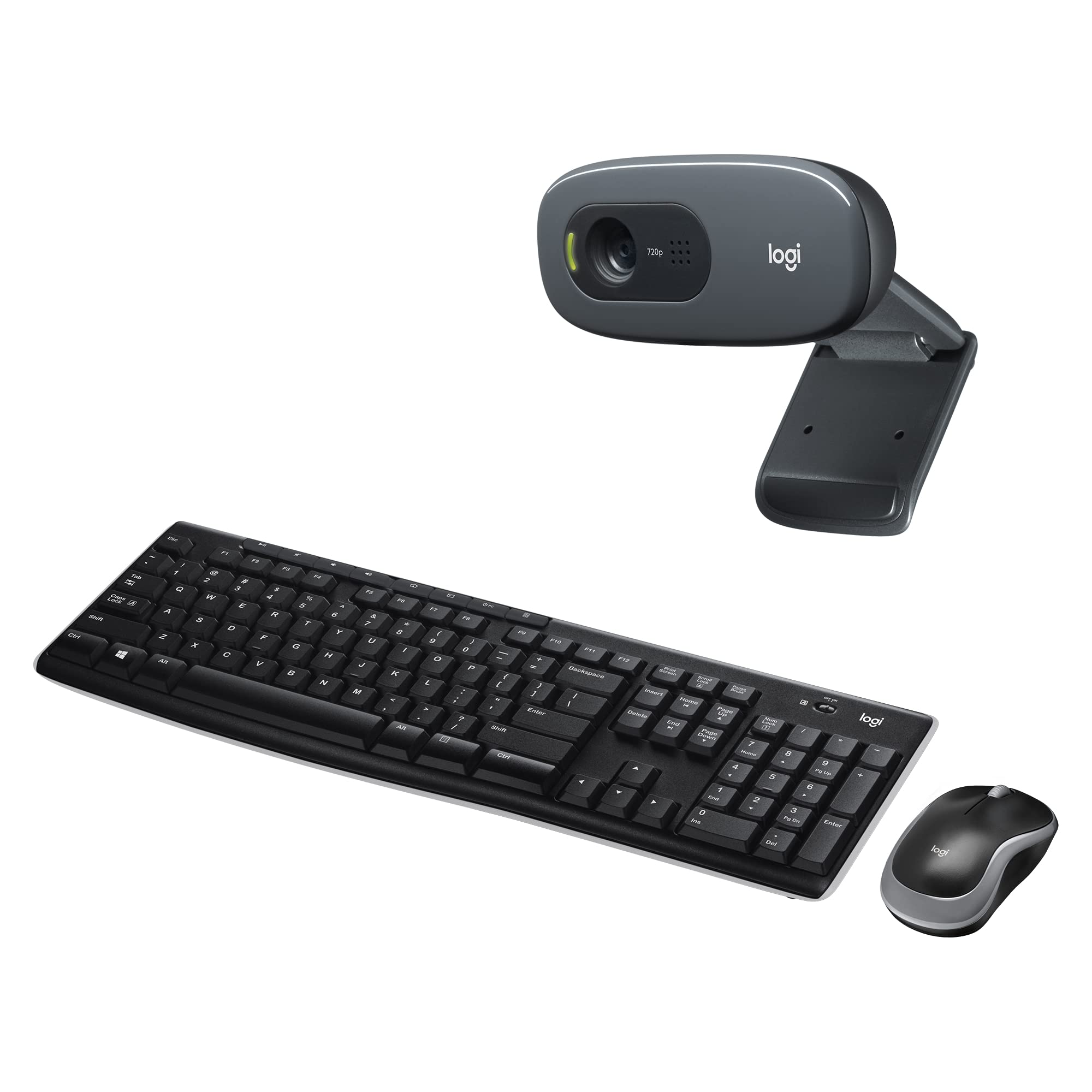 Logitech MK270 Wireless Keyboard and Mouse Combo for Windows, Black with C270 HD Webcam