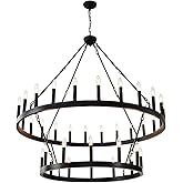 HHR 2 Tier Wagon Wheel Chandelier 36Light 48 Inch, Extra Large Black