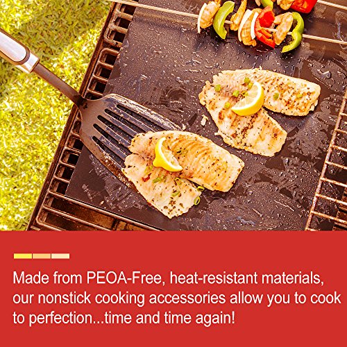Budget & Good BBQ Grill Topper Mat Set of 3 Pack 16x13 Inch Non-Stick Reusable Barbecue Sheets for Grill Oven Liner Heavy Duty 600 Degree Barbecue Pads Grilling Baking Mats, Dishwasher Safe