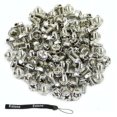 Estone 100pcs Toothed Hex 6/32 Computer PC Case Hard Drive Motherboard Mounting Screws