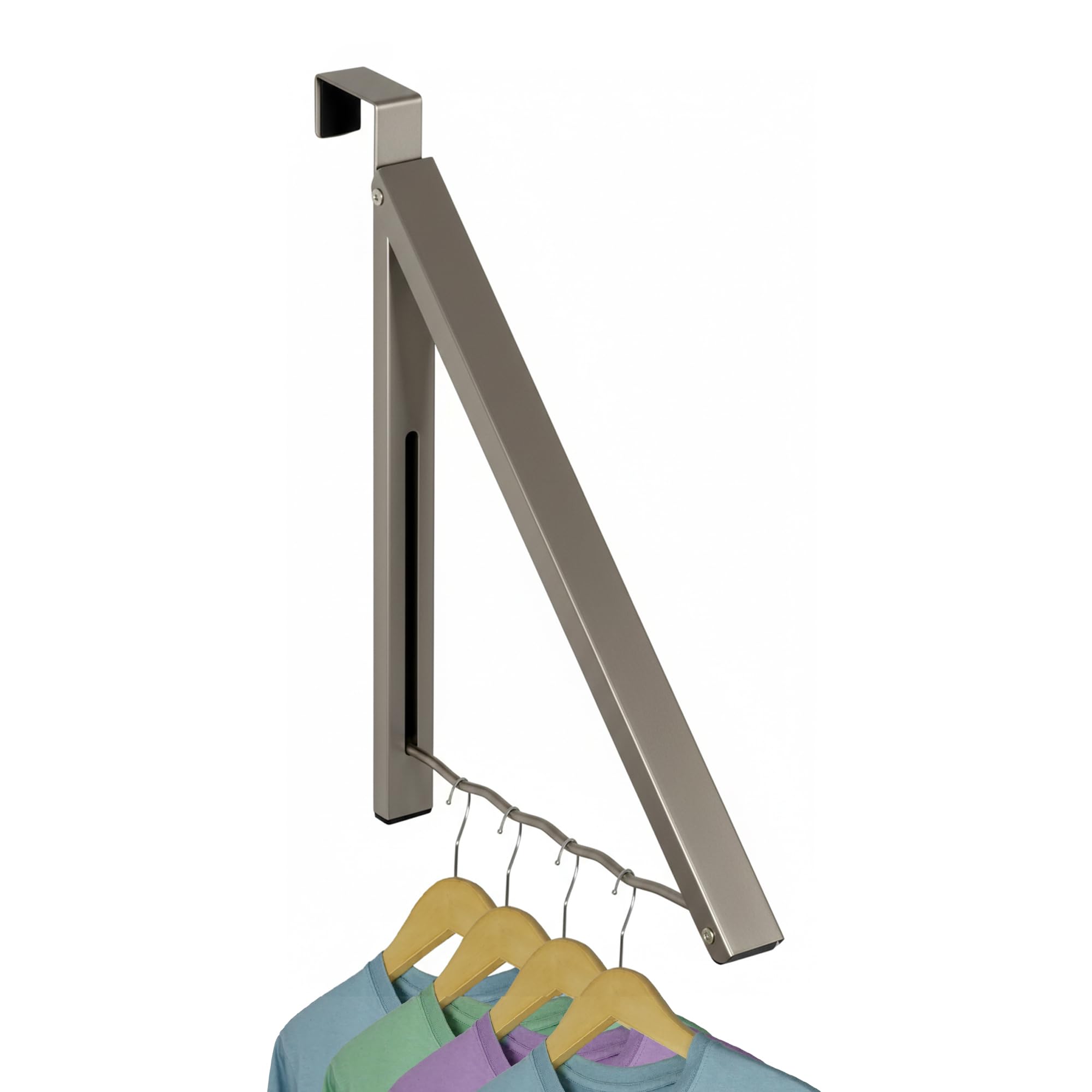 Over Door Hanger - Single Closet Hook Retractable Collapsible Folding Hanging Rack Organizer Perfect for Clothes & Towels Ideal for Bathrooms, Dorm Rooms Etc. - Satin Nickel (Includes one Hook)
