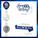 Yontree 60th Birthday Decorations Navy Blue Silver Banner Sash Confetti Balloons view 4