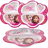 Zak! (3 Pack) Disney Frozen Anna & Elsa Character, BPA-Free Plastic 3-Section Divided Kids Plates, Lunch Trays For Breakfast & Dinner