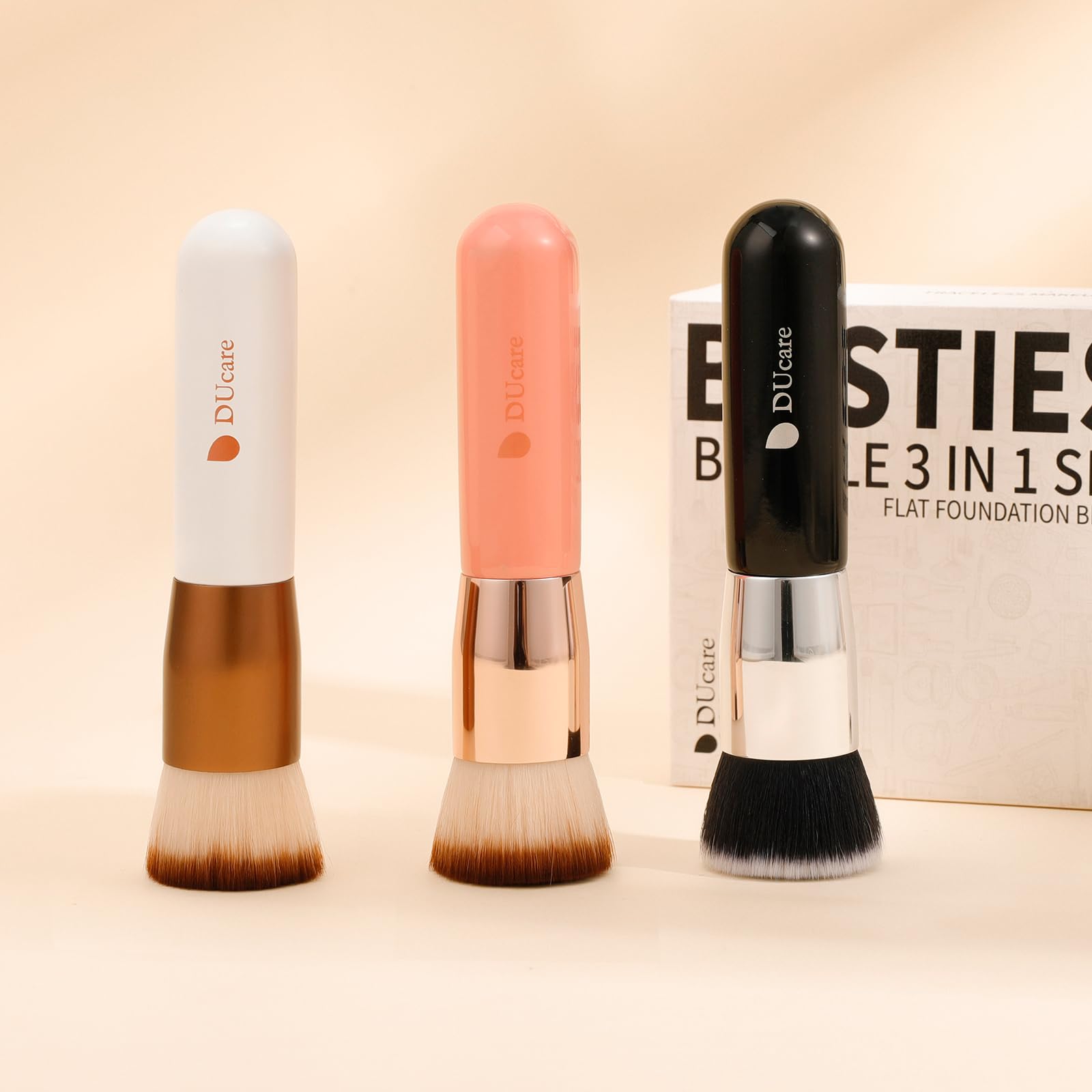 Foundation Brush 3pcs DUcare Flat Top Kabuki Brush Synthetic Professional Makeup Brushes Liquid Blending Mineral Powder Buffing Stippling