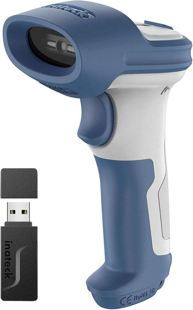 Inateck 1D 2D Wireless Barcode Scanner, Bluetooth 5.0 and 2.4Ghz