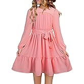 blibean Tween Girls Semi Formal Long Sleeve Dresses with Belt Size 6-15 Years