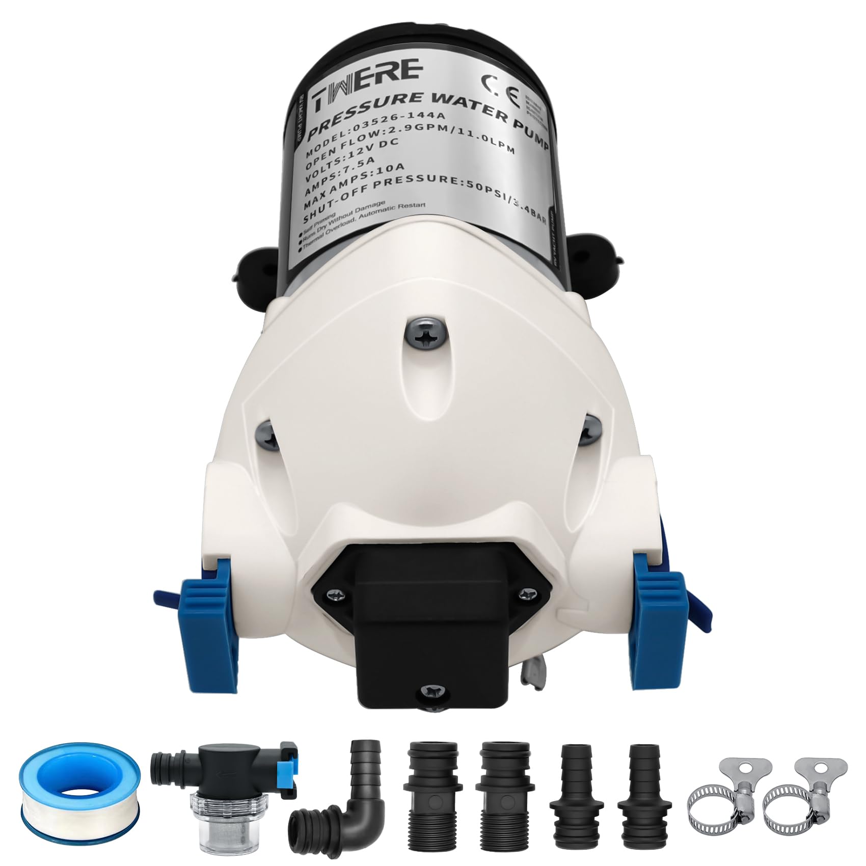 Photo 1 of [Upgraded Version] R3526144D RV Water Pump,3 GPM 12V DC 50 PSI Triplex Self-Priming Diaphragm Water Pump Replace R3526144D/03526-144A,Quiet & Auto Shut-Off,for RV Boats Camper Trailers-White