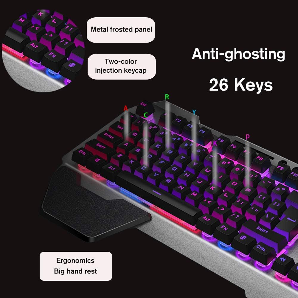 2.4G Mechanical Feel Rechargeable Wireless Keyboard and Mouse Set, 3000 mAh Capacity, LED Backlit Metal Panel Waterproof Ergonomic USB Gaming Keyboard Anti-Ghosting+ 2400 DPI 6 Buttons Gaming Mouse - Image 4