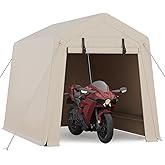 6x8 Ft Carport Heavy Duty Tent with Roll-Up Windows, Portable Garage with Removable Sidewalls & Doors, Car Canopy All-Season Tarp for Car Boat Truck Motorcycle, Khaki