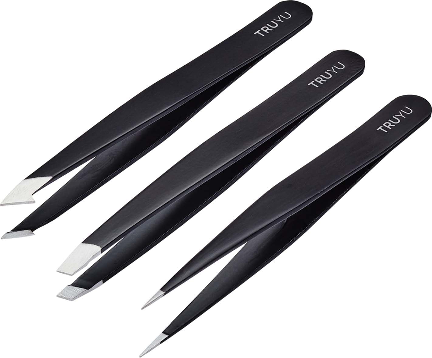 Truyu Tweezer Trio - Includes Full Slant Tweezer, Point Tweezer and Combo Tweezer. Perfect for Facial Hair Removal for Women. Ideal Gift for Women and Men.