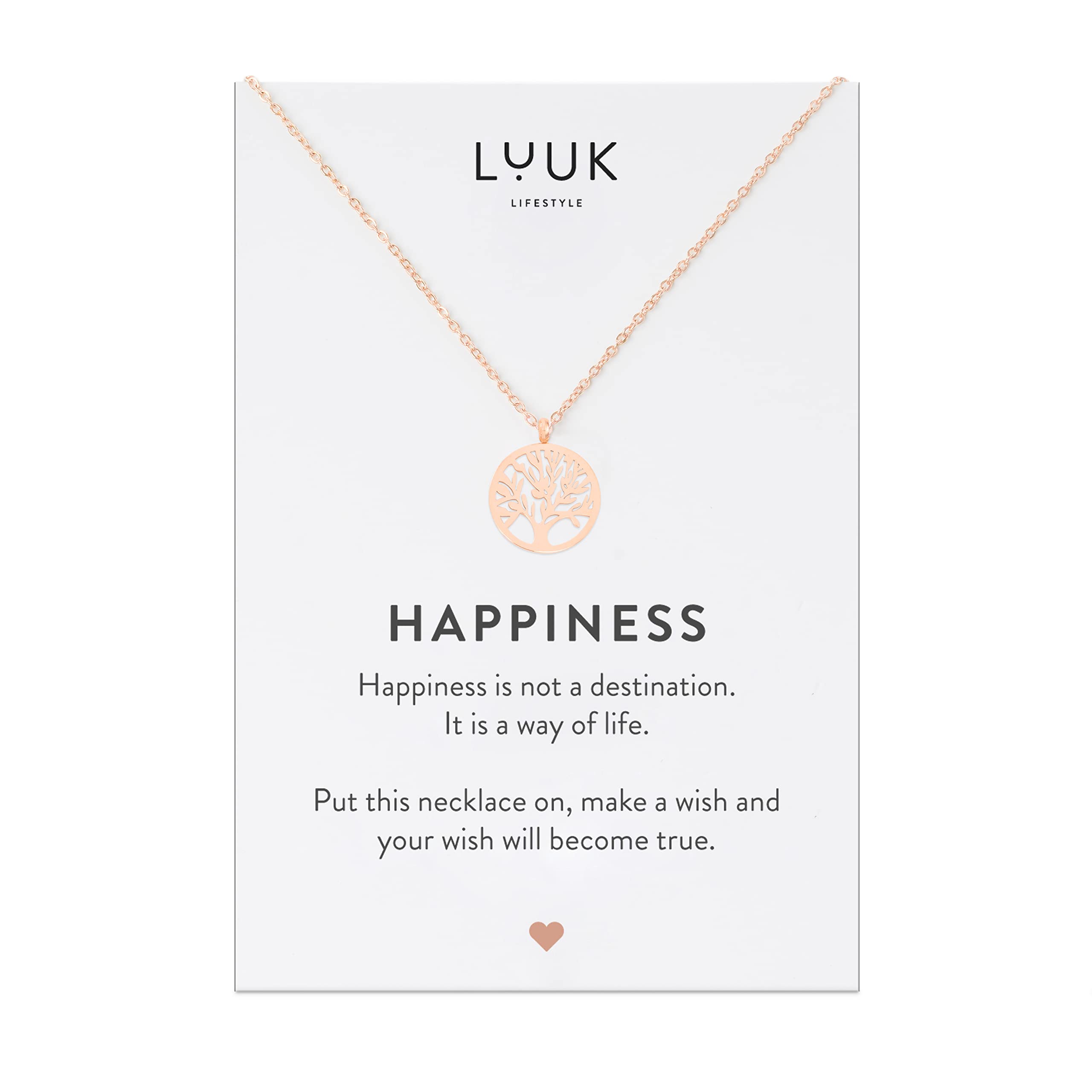 LUUK LIFESTYLE Stainless Steel Pendant Necklace for Women Waterproof 50cm Chain Modern Necklace Gift for Her Rose Gold Tree of Life