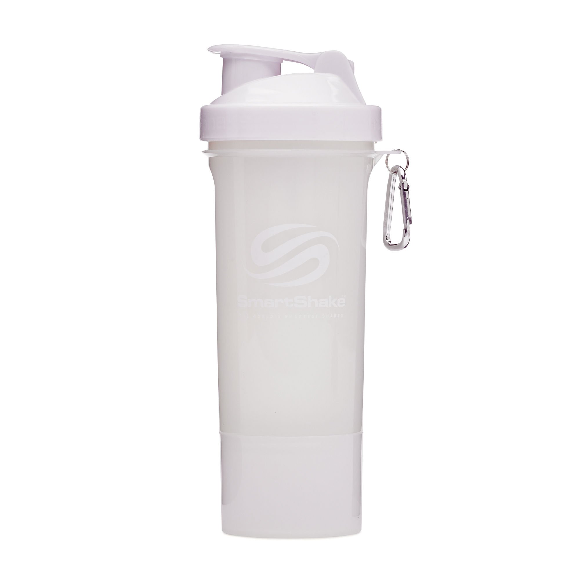 Smartshake Slim Protein Shaker Bottle With Storage 400ml to 500ml Leakproof BPA Free Small Protein Shake Bottles Smart Shaker Cup for Women + Men Pure White