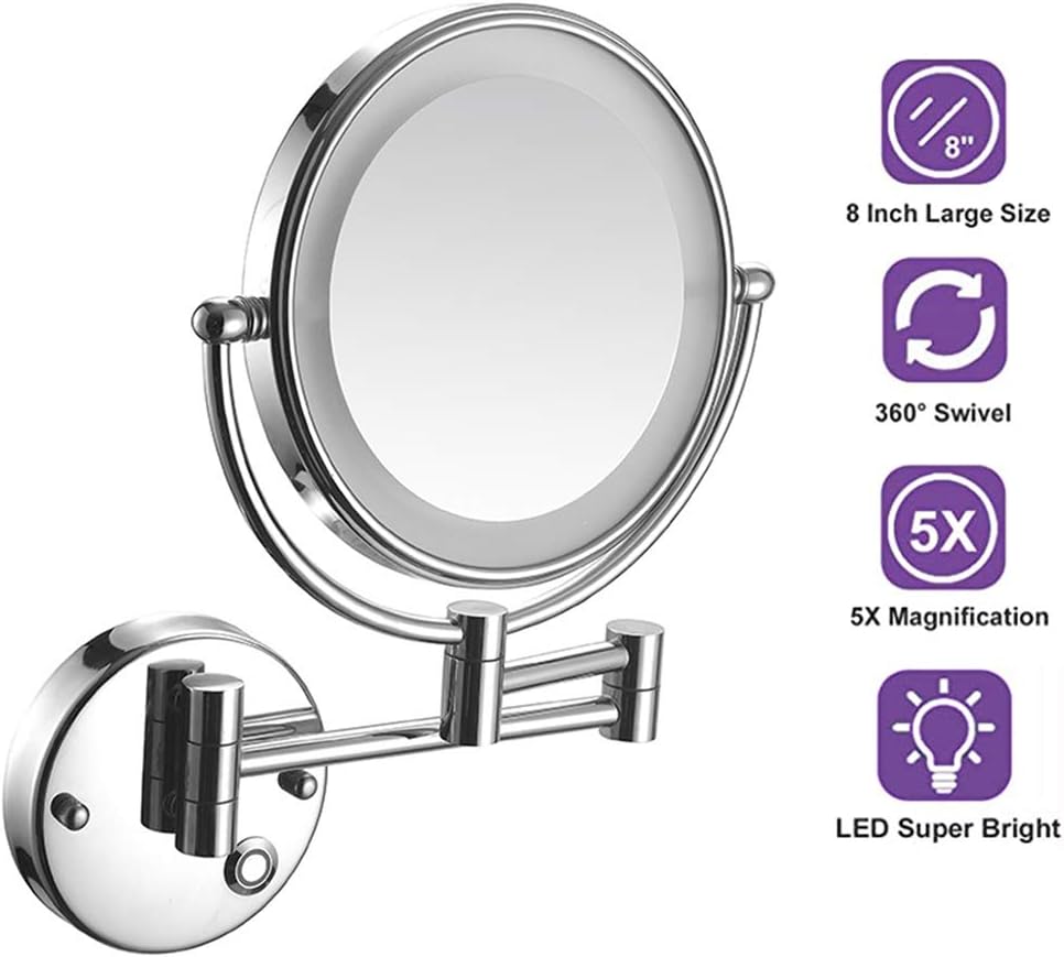 YYRZ 5X Magnifying Makeup Mirror Wall Mounted, 8 Inch LED