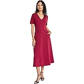 Maggy London Womens Women's V-Neck Short Sleeve Midi Dress with A-line Silhouette - Cocktail Dresses for Women