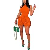 INGORINA Two Piece Outfit Sets for Women Sexy Sleeveless Crop Tank Top Fringe Tassel Drawstring Shorts Pant Set Summer