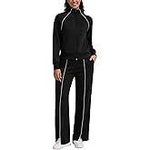 YIPINK Womens 2 Piece Outfits 2025 Casual Zip Up Sweatsuits Lounge Set Airport Travel Wide Leg Pants Striped Tracksuit