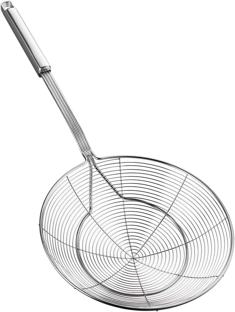 YFWOOD Strainer Skimmer Spider Ladle, Stainless Steel 7.9in Basket, 45cm Handle
